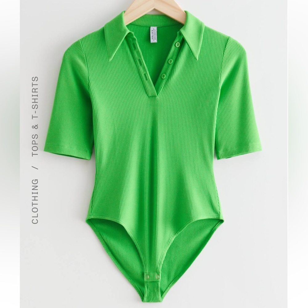 Stories Green Ribbed Polo Bodysuit